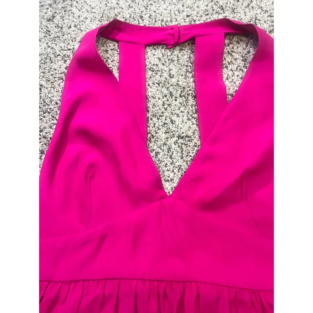Amanda Uprichard Hot Pink‎ Halter Blouse 100% Silk Deep V-Neck Open Back Medium